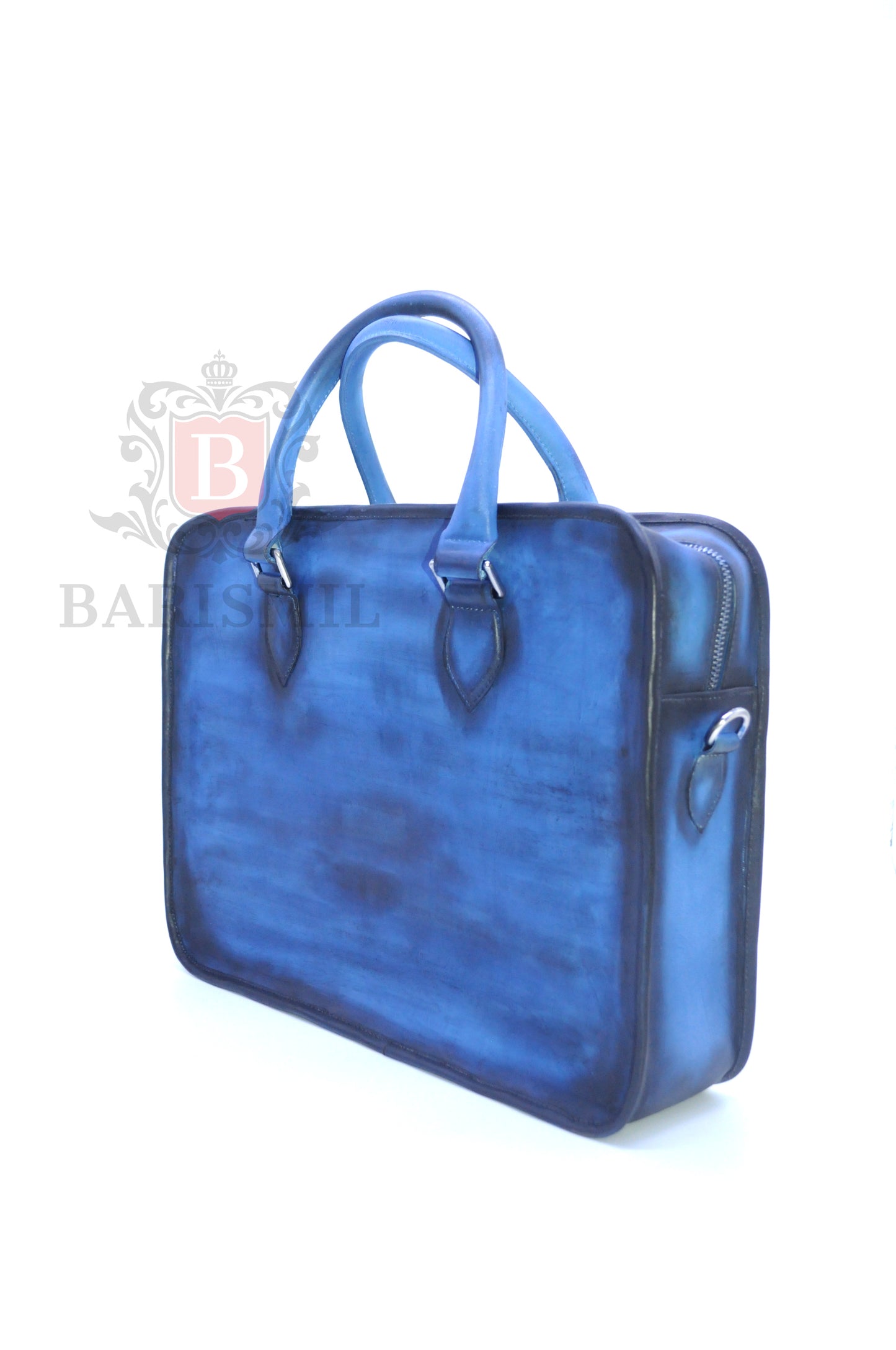 Handmade leather Briefcase - Blue Patina - Barismil