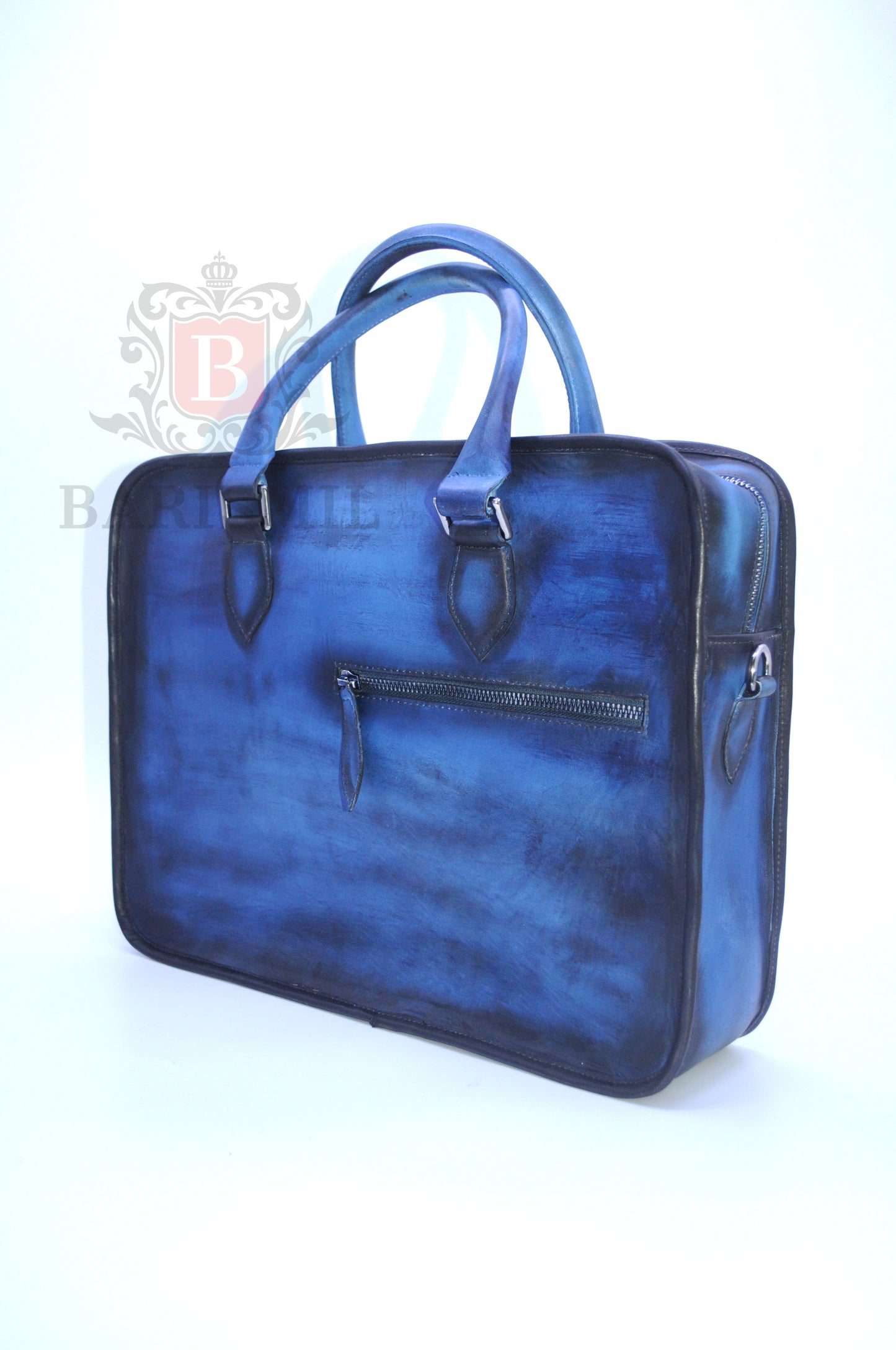 Handmade leather Briefcase - Blue Patina - Barismil
