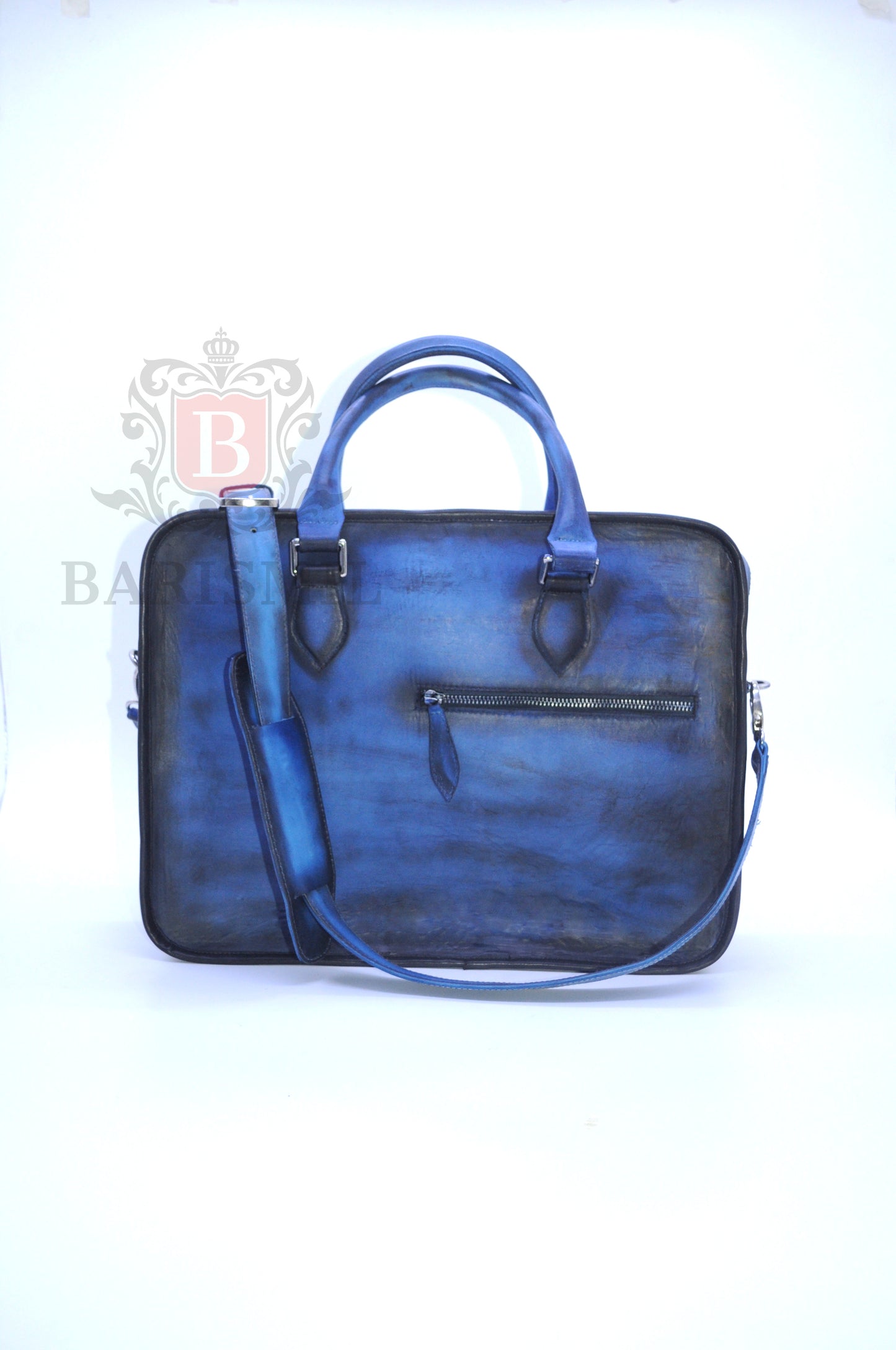 Handmade leather Briefcase - Blue Patina - Barismil