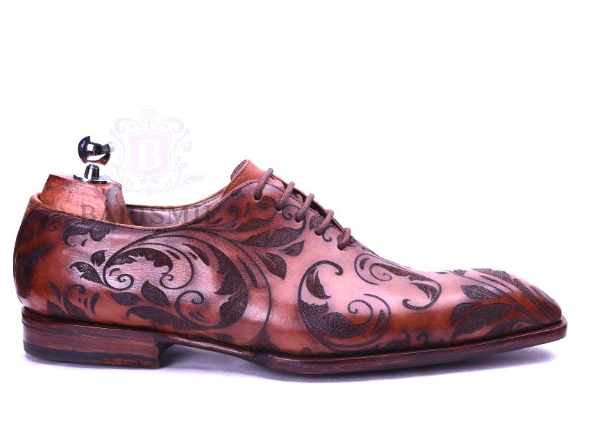mens floral oxford wholecut dress shoes - Barismil
