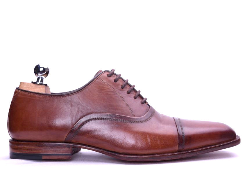 brown leather cap toe oxford dress shoes for men - barismil