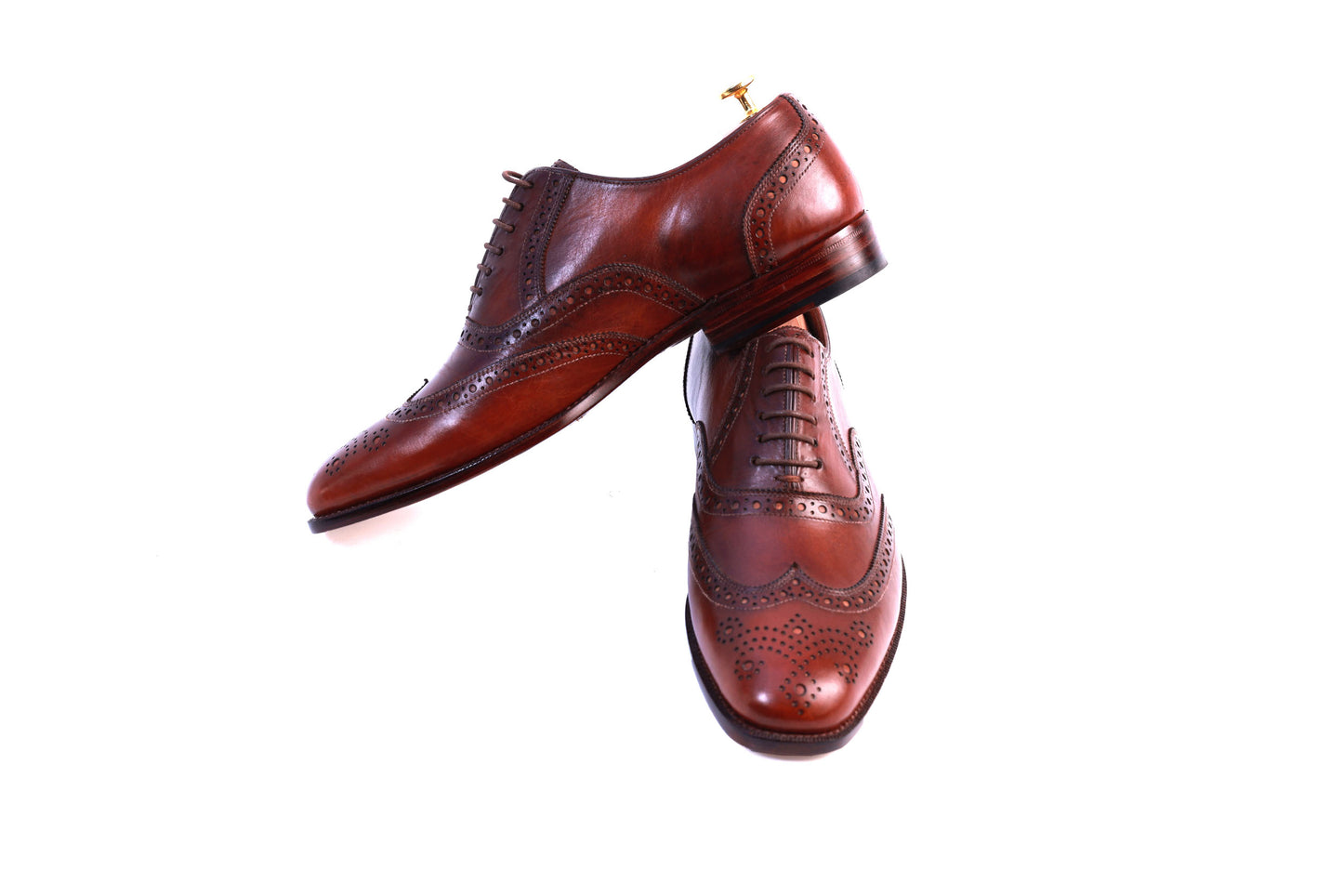 brown leather wingtip oxford dress shoes for men - Barismil