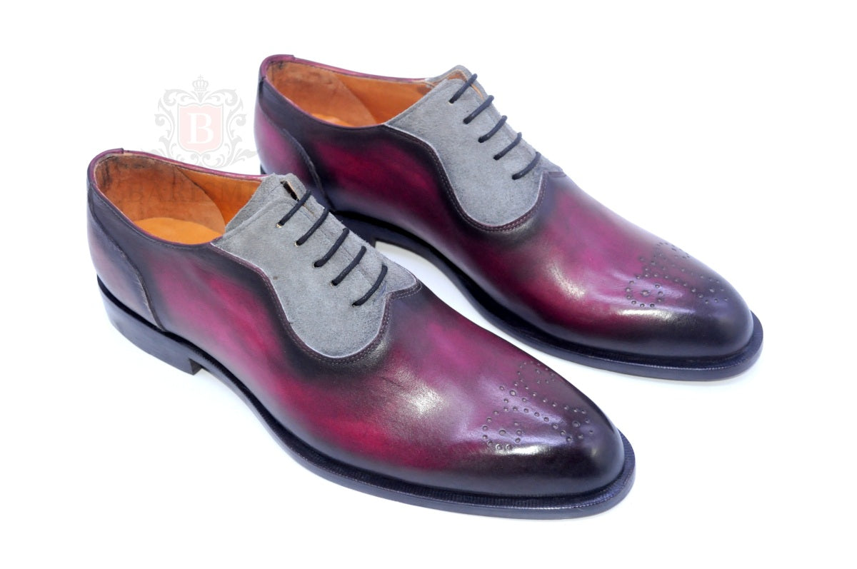 Two tone oxblood gray oxford shoes for men 
