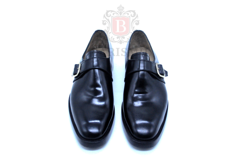 Single monk black leather shoes for men 