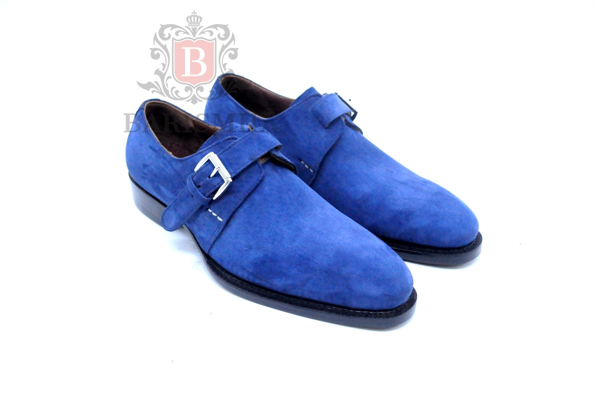 Blue suede leather dress shoes for men 