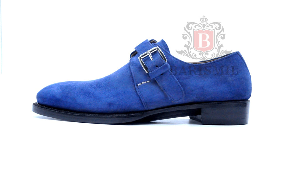 
                  
                    Monk strap blue suede leather shoes for men 
                  
                