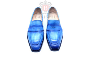 
                  
                    Venice- men's blue patina leather penny loafers - Barismil
                  
                