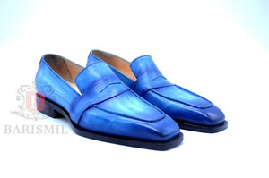 
                  
                    Venice - Blue Leather Penny Loafers - Barismil
                  
                