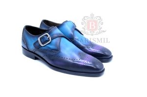 
                  
                    Blue patina single monk shoes for men 
                  
                