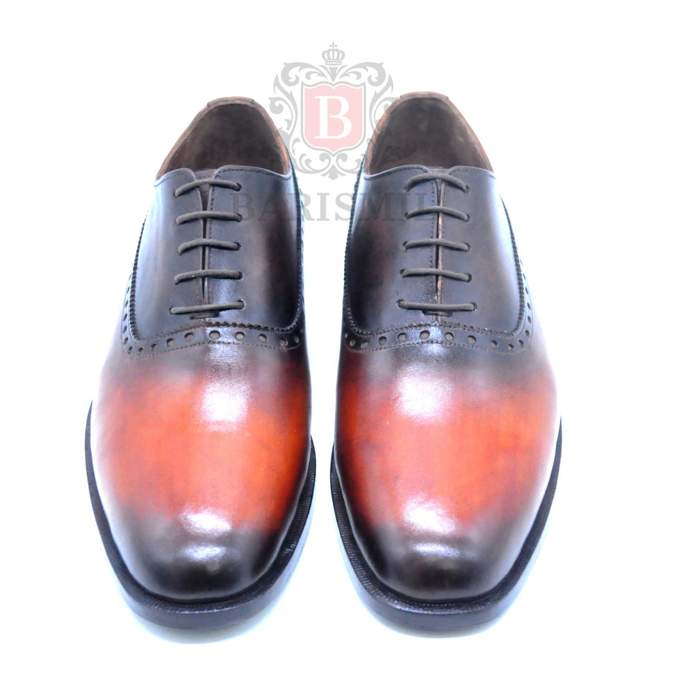 mens 2 tone tan and black leather wholecut oxford dress shoes - barismil