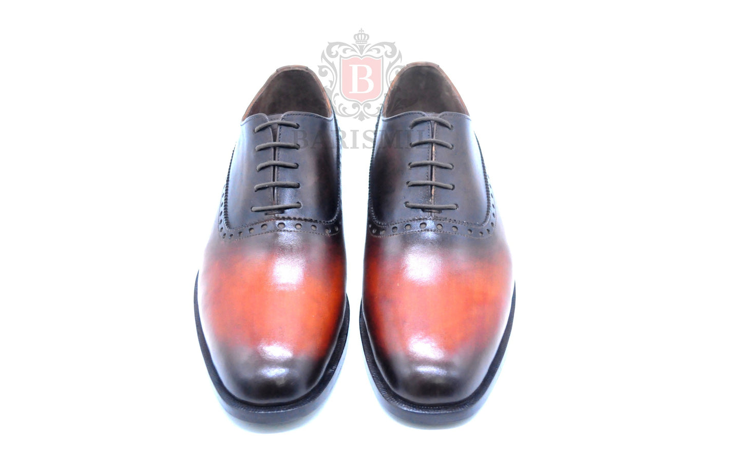 mens 2 tone tan and black leather wholecut oxford dress shoes - barismil