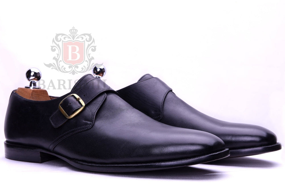 men's handmade black dress shoes-monk strap shoes for men