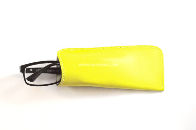 Yellow Leather Glasses Pouch,Accessories- Barismil